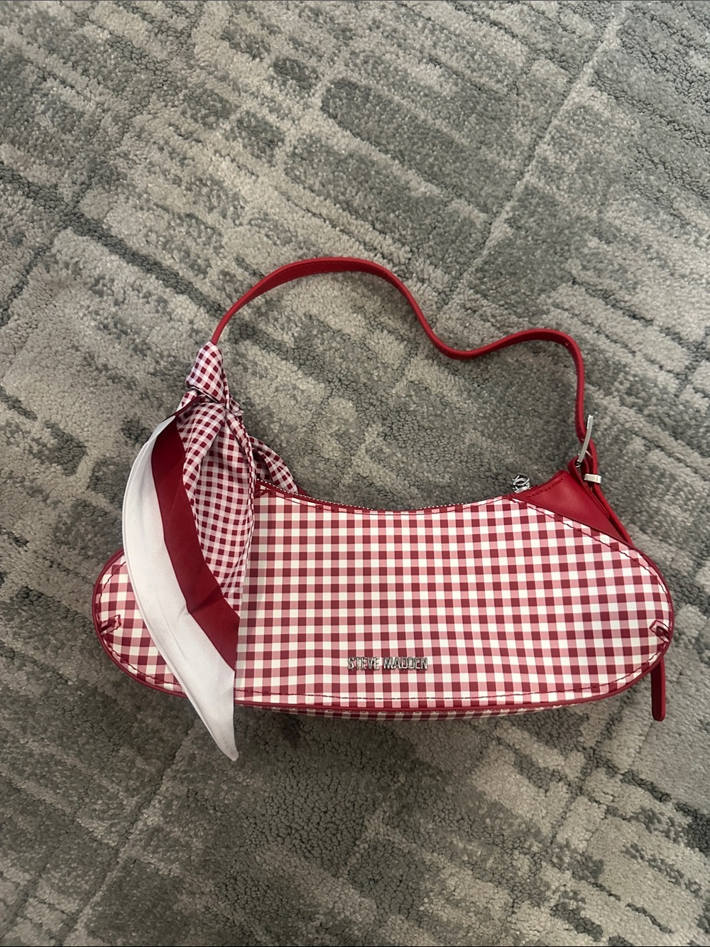 Steve Madden Red Gingham Shoulder Bag with Scarf Accent - Picture 1 of 1
